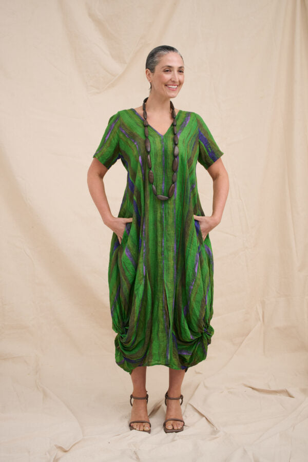 Painted Linen Dress Chartreuse