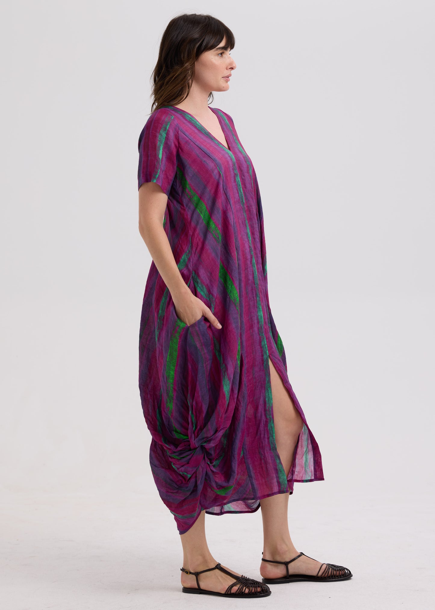 Printed Linen Dress Magenta