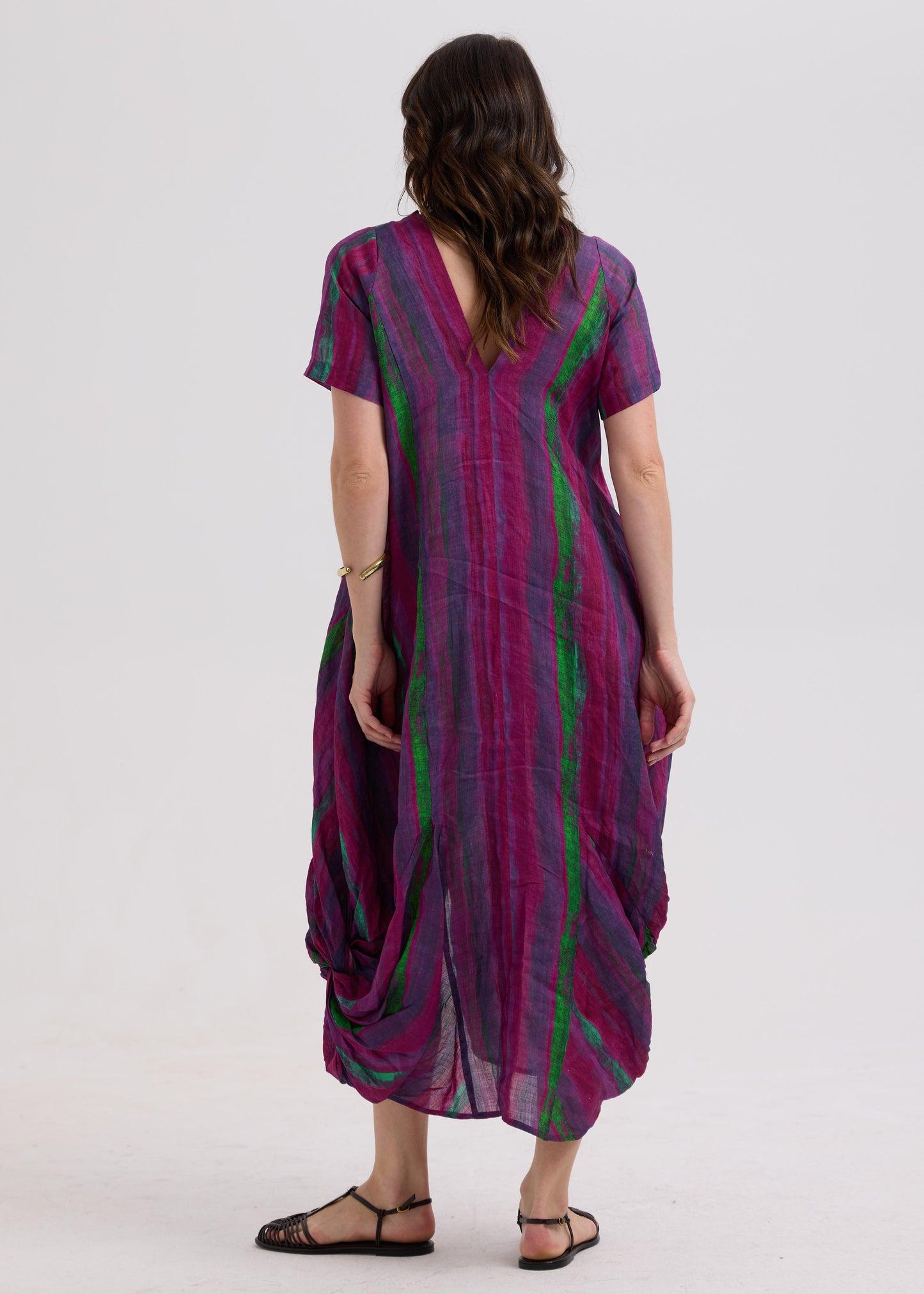 Printed Linen Dress Magenta
