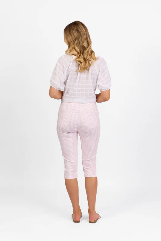 Pink Ghingham 3/4 Pull On Pants