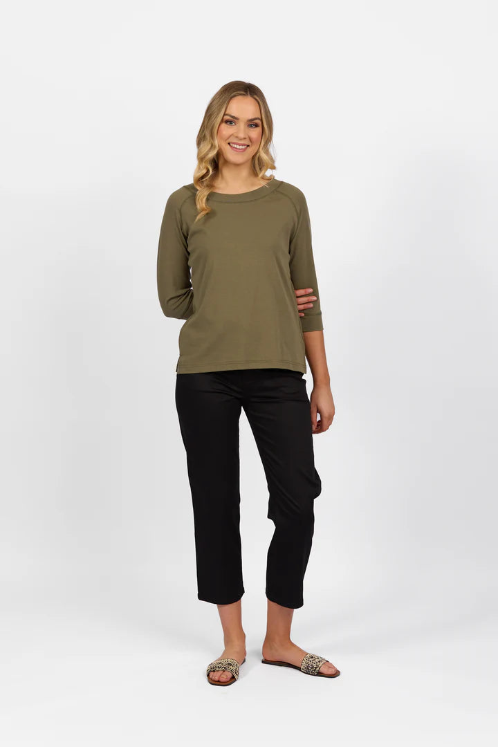 Boat neck 3/4 Sleeve Top Olive