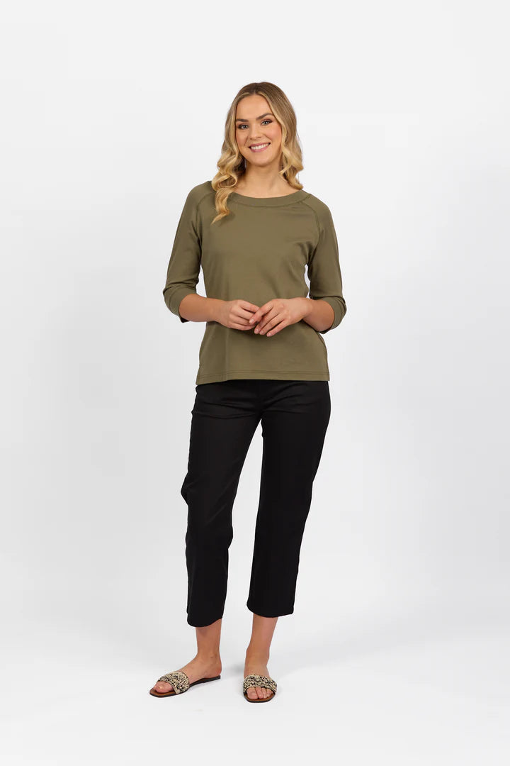Boat neck 3/4 Sleeve Top Olive