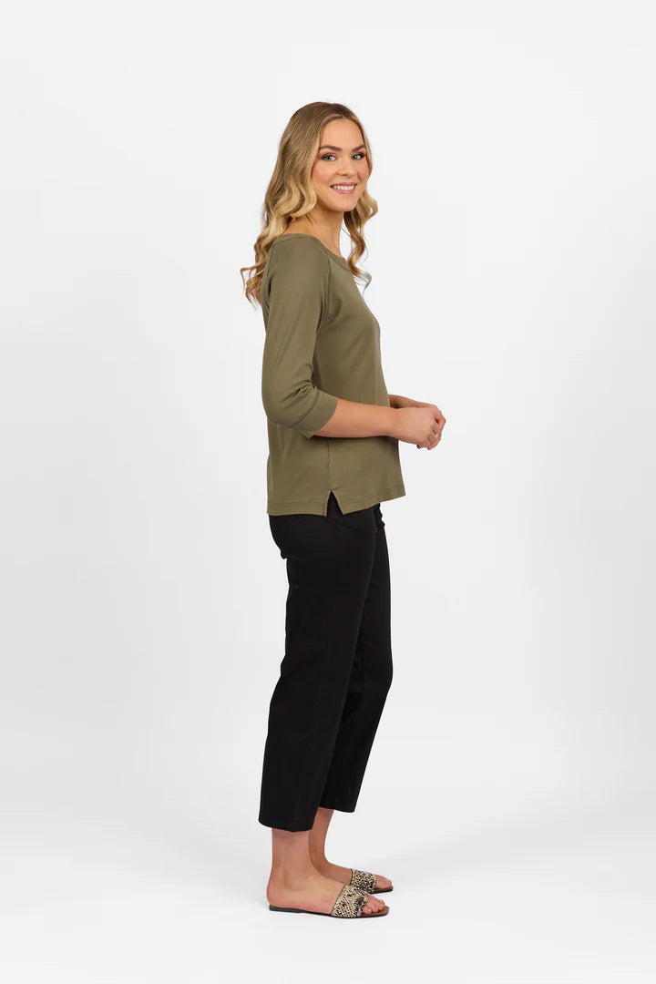 Boat neck 3/4 Sleeve Top Olive