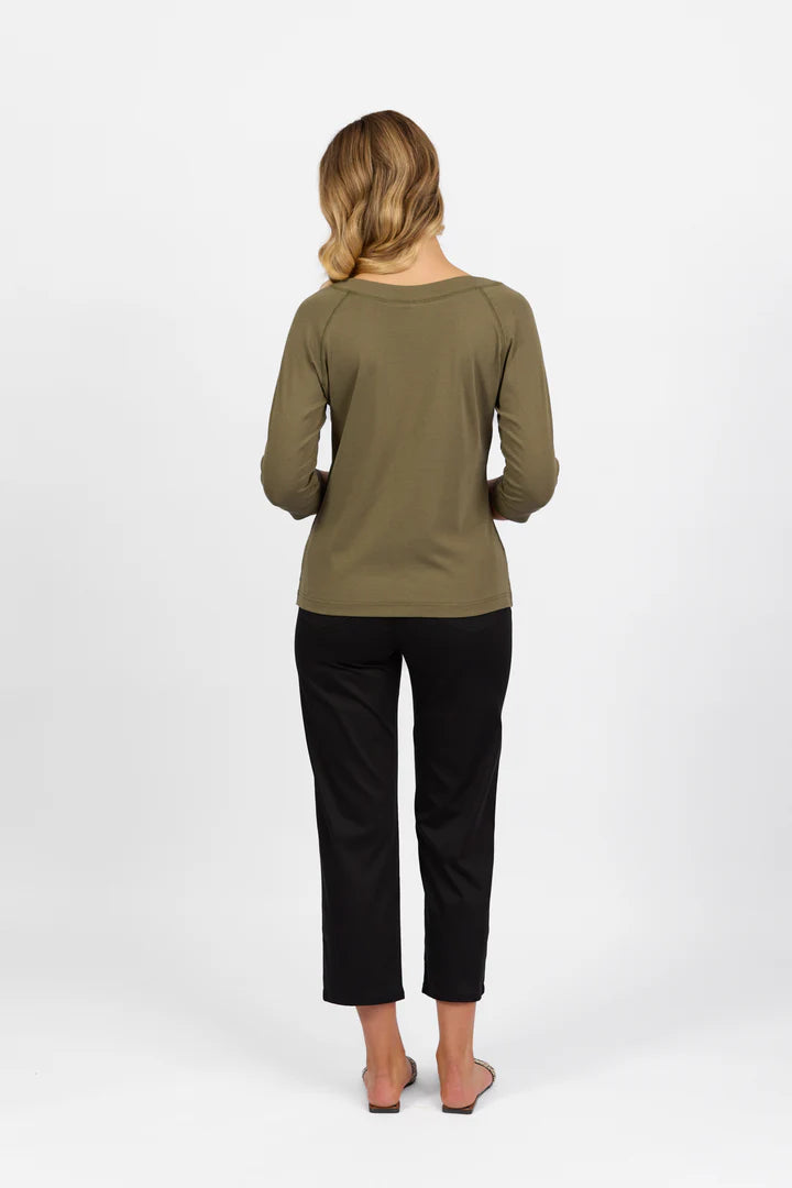 Boat neck 3/4 Sleeve Top Olive