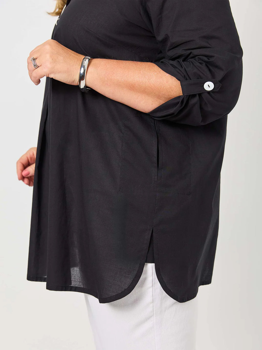 Collar  Tab Sleeve Shirt