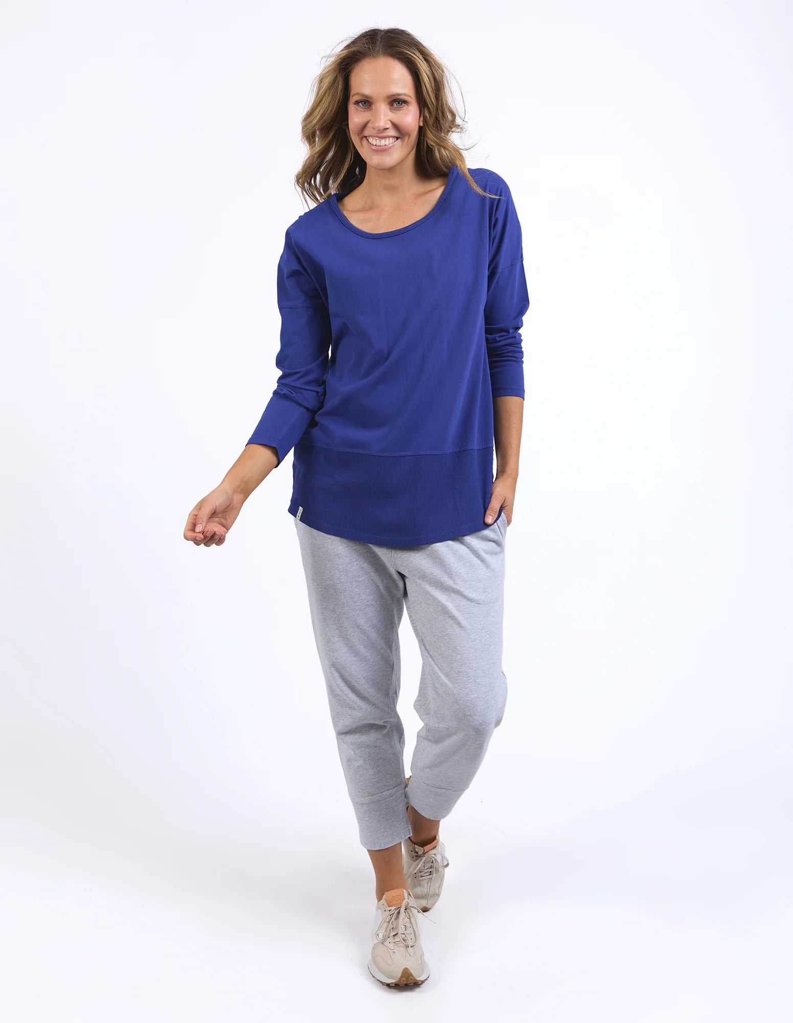 Rib Long Sleeves Top Deep Blue