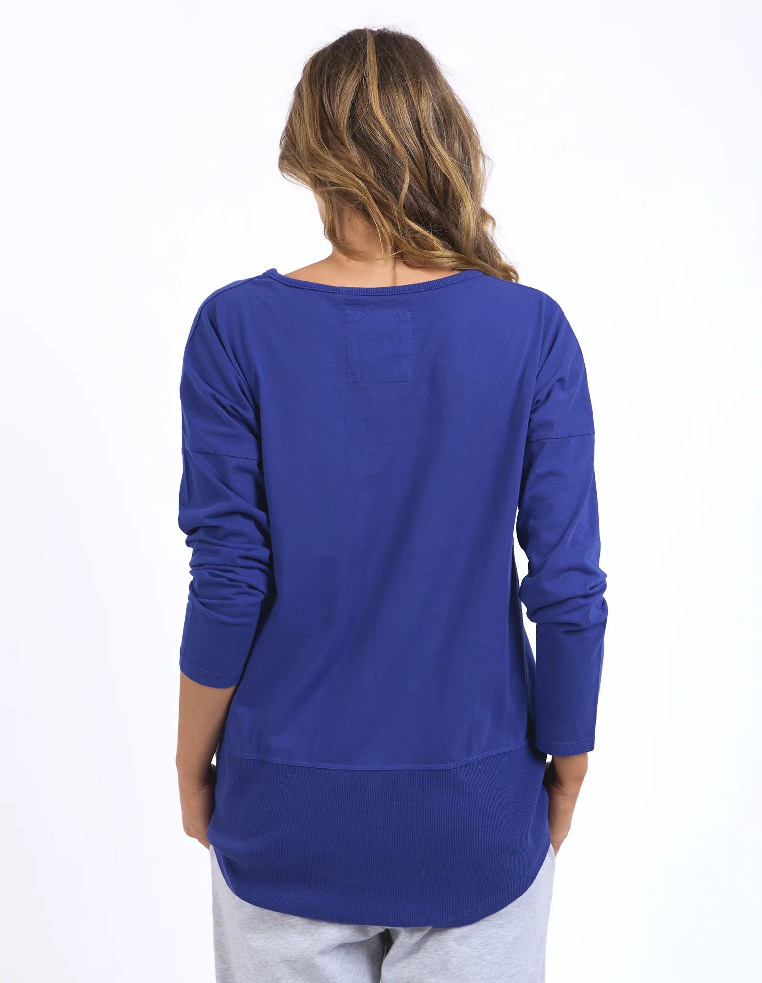 Rib Long Sleeves Top Deep Blue