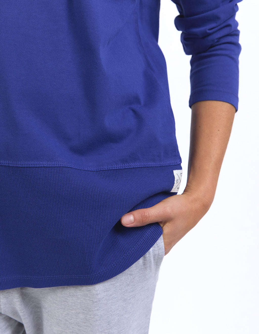 Rib Long Sleeves Top Deep Blue