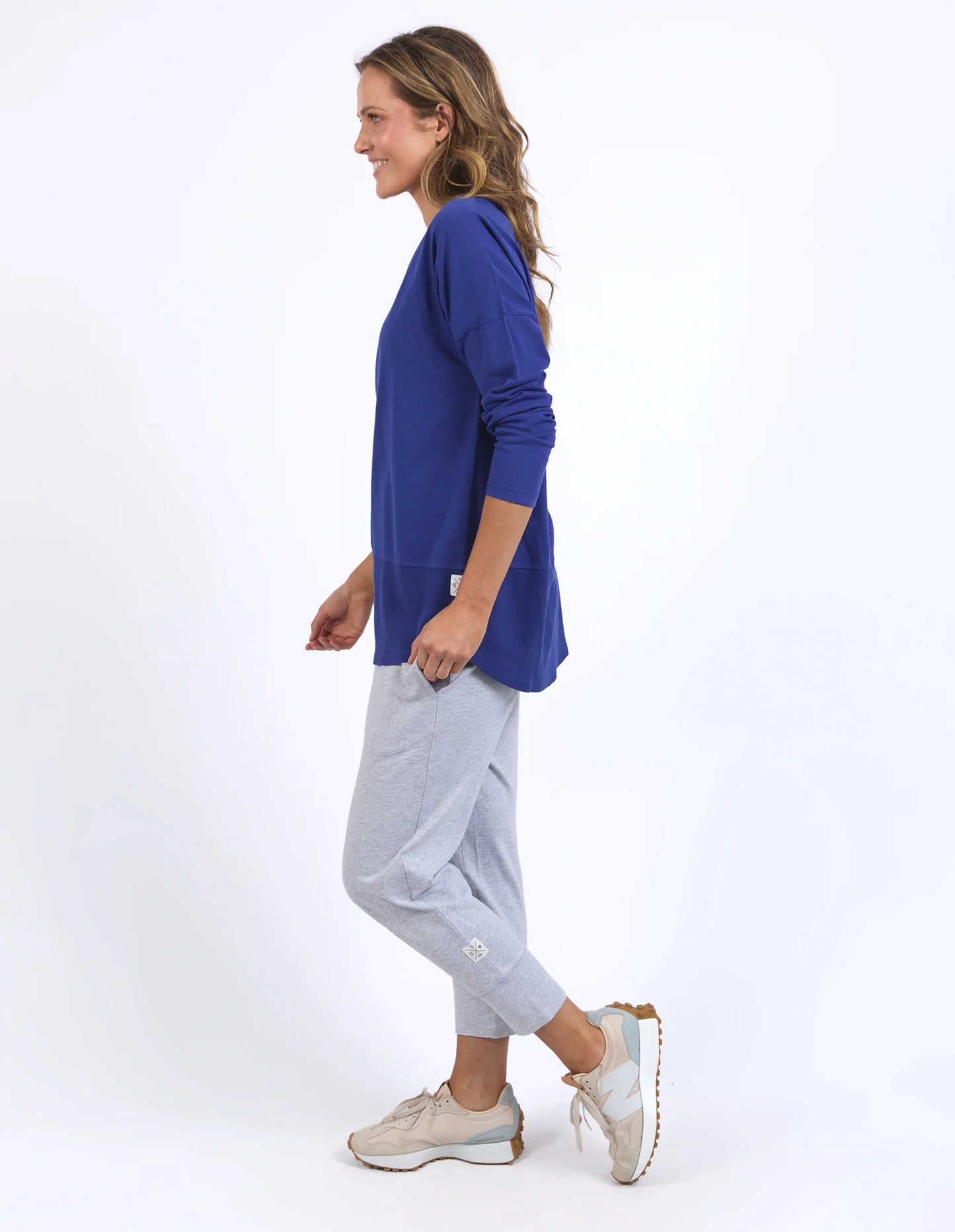 Rib Long Sleeves Top Deep Blue