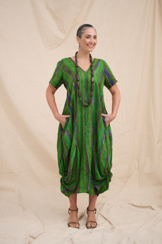 LC7787 Painted Linen Dress Chartreuse