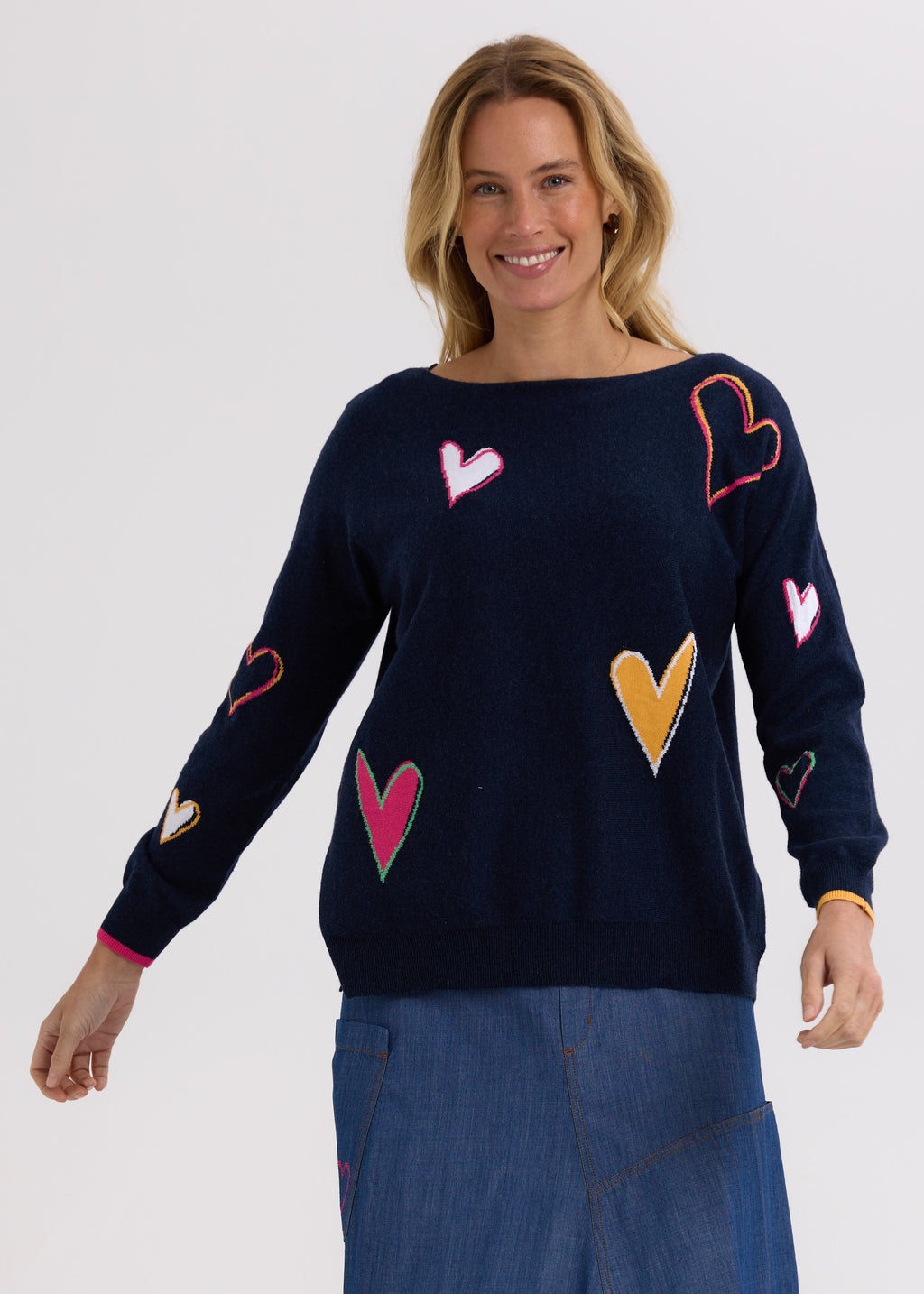 ZP7713 Intarsia Hearts Denim