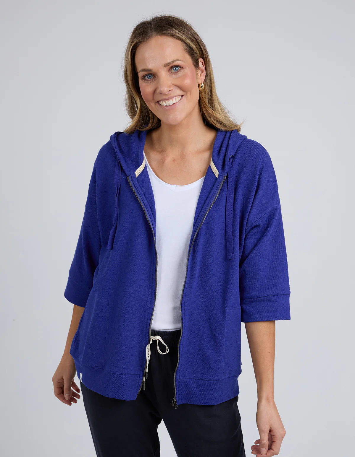Beachy Zip Hoodie Deep Blue