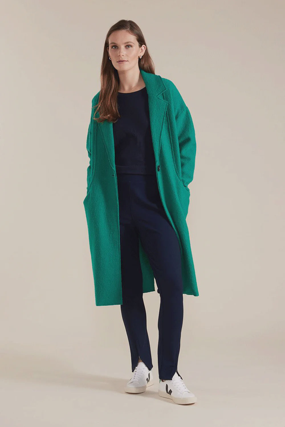 Long Sleeve Boiled Wool Coat Forest by Marco Polo
