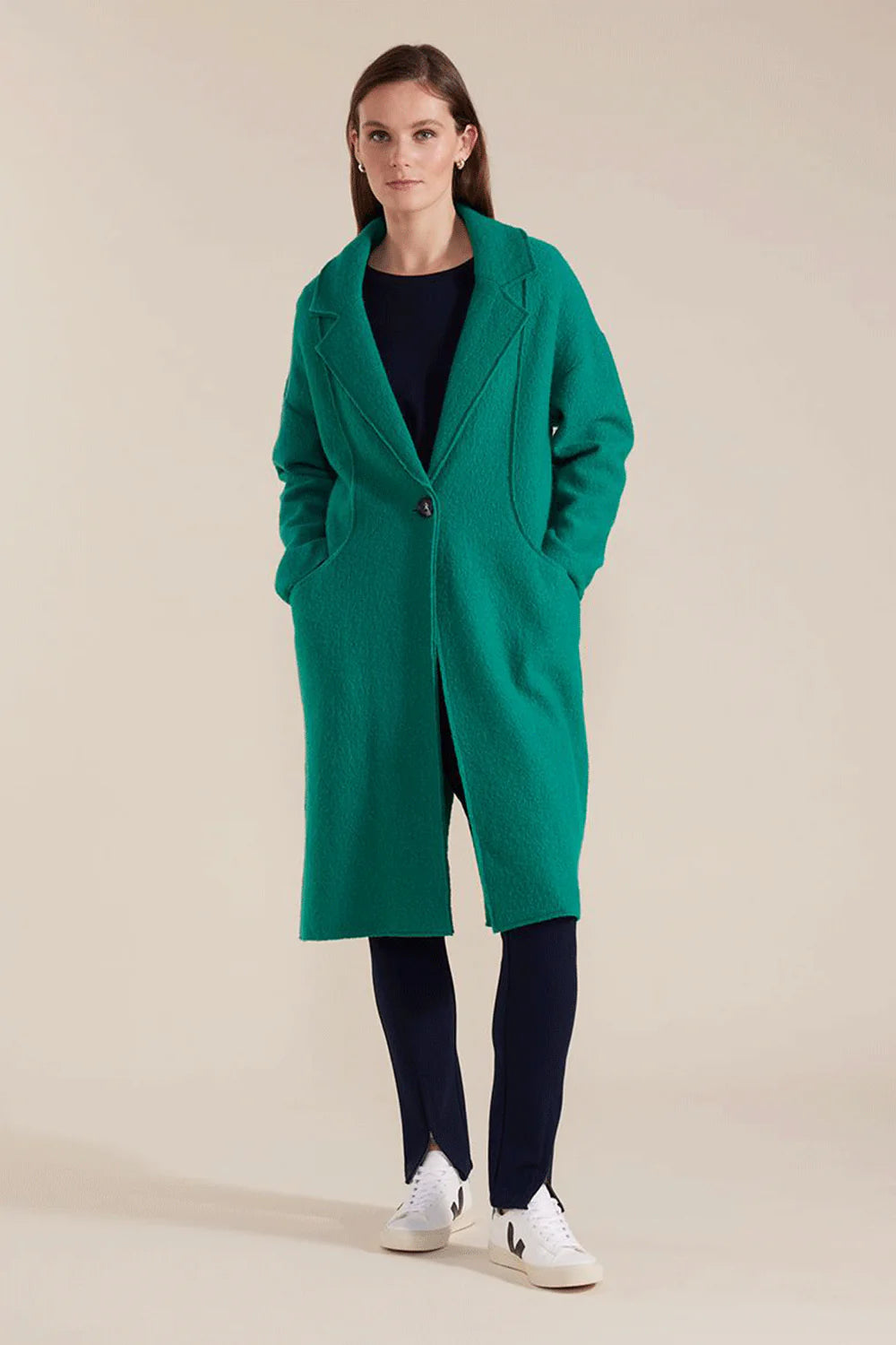 Long Sleeve Boiled Wool Coat Forest by Marco Polo