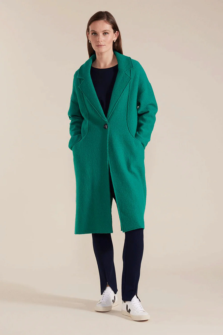 Long Sleeve Boiled Wool Coat Forest by Marco Polo