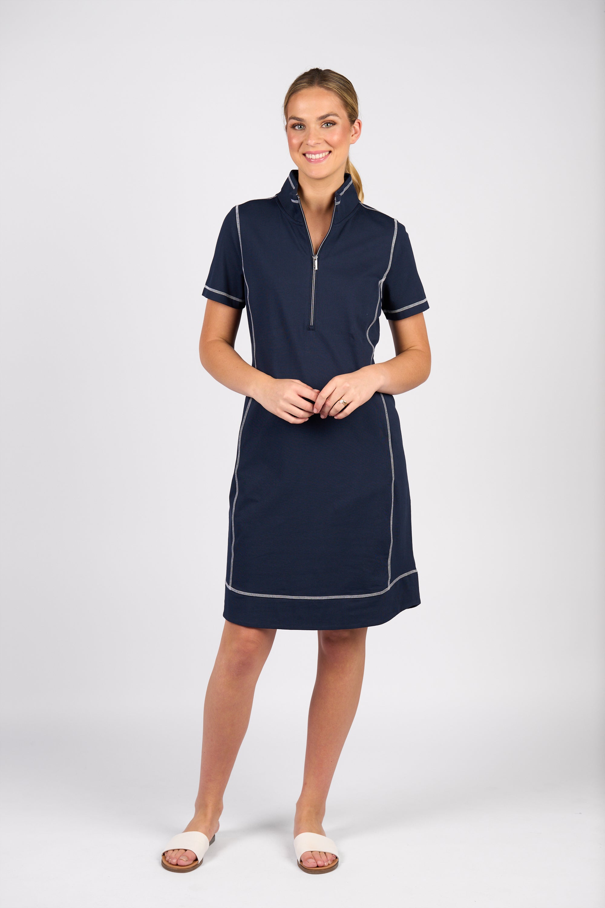 Short Sleeve Dress with Half Zip