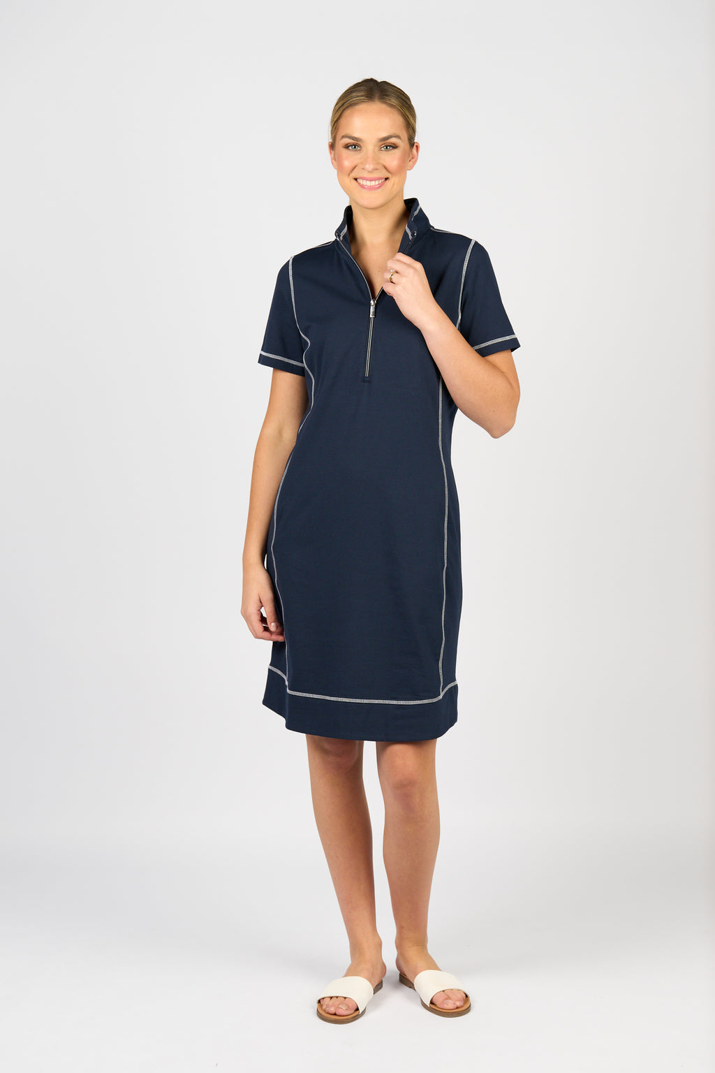 Short Sleeve Dress with Half Zip