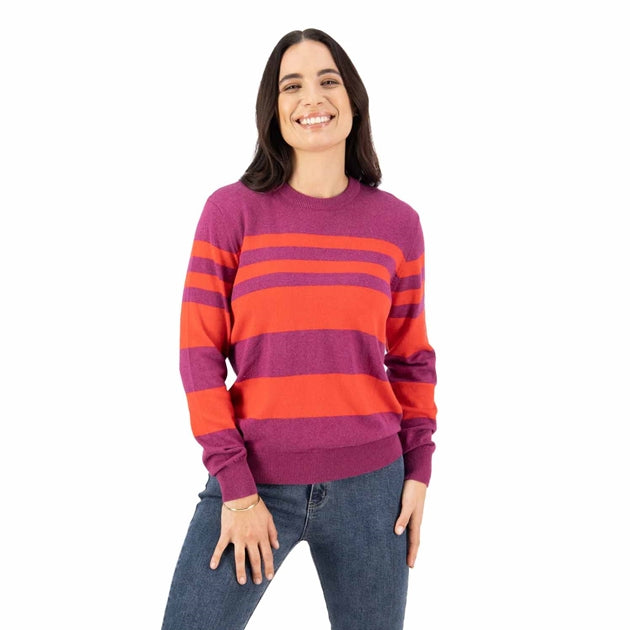 Vassalli Strip Round Neck Knit Sweater