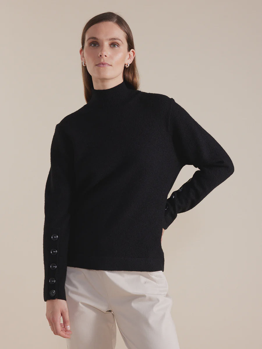 Button Sleeve Boiled Wool Sweater by Marco Polo